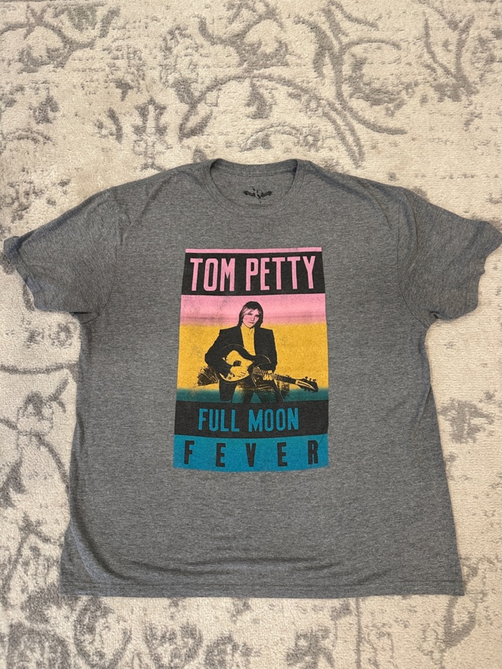 Hybrid & Company Gray Graphic Tom Petty Tee with Pink and Yellow Print